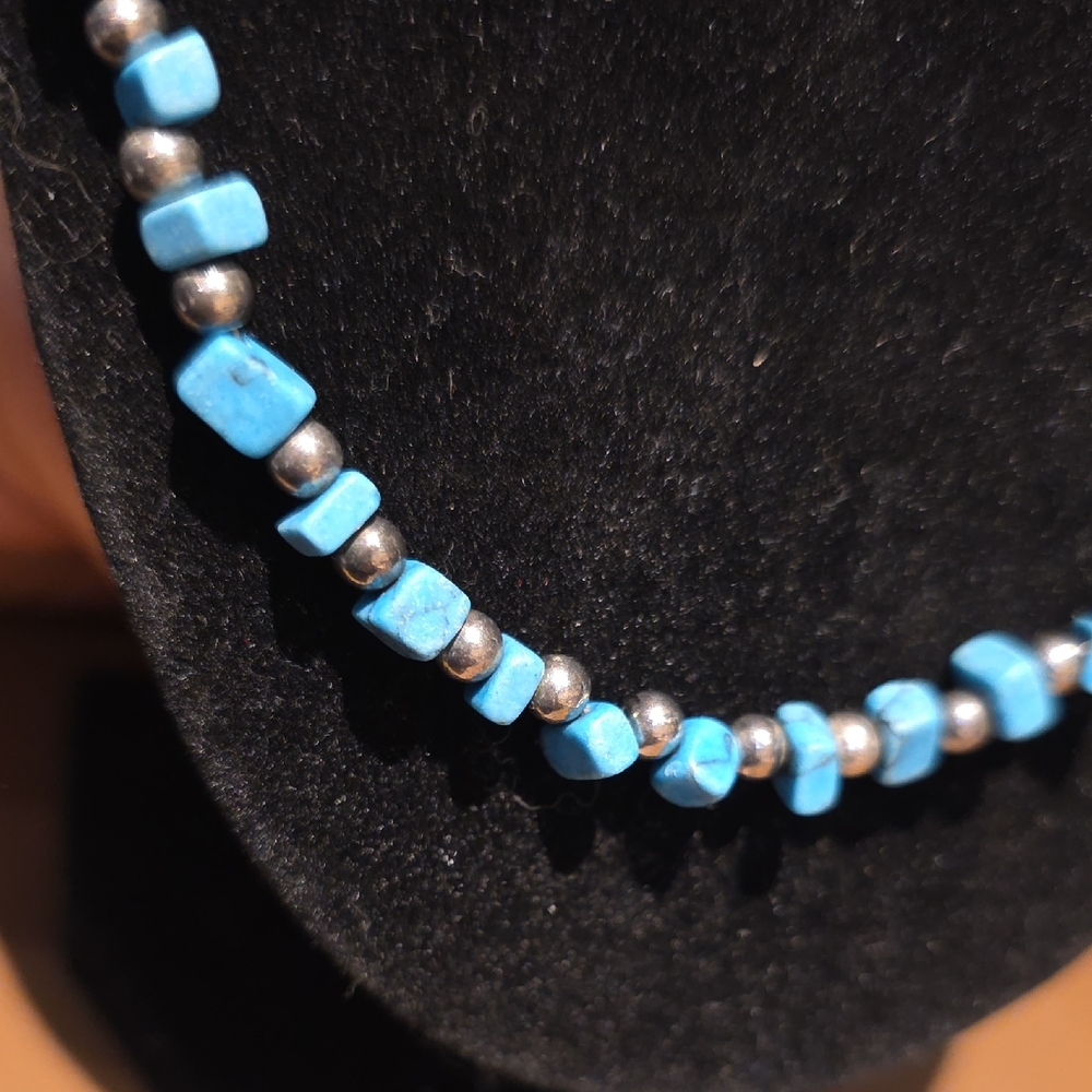 Source Unknown Turquoise And Silver Bead Necklace - image 2